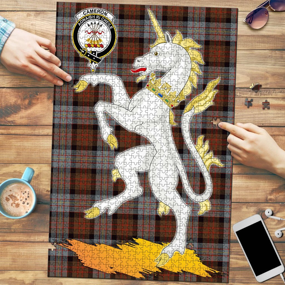 Clan Cameron of Erracht Weathered Tartan Crest Unicorn Scotland Jigsaw Puzzles Gift For Family OL26 Clan Cameron Tartan Today   