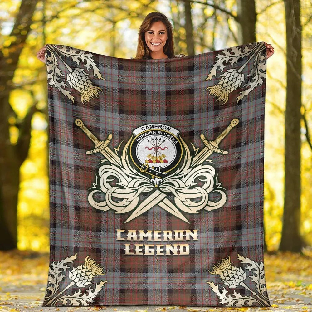 Clan Cameron of Erracht Weathered Tartan Gold Courage Symbol Blanket LE57 Clan Cameron Tartan Today   