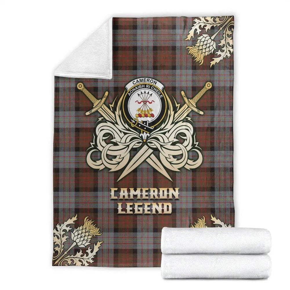 Clan Cameron of Erracht Weathered Tartan Gold Courage Symbol Blanket LE57 Clan Cameron Tartan Today   