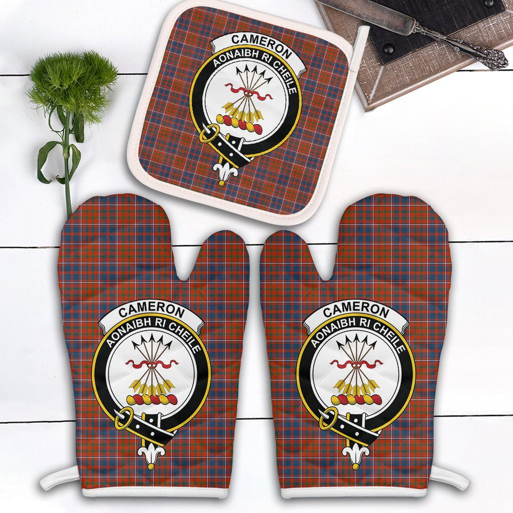 Clan Cameron Of Lochiel Ancient Tartan Crest Oven Mitt And Pot Holder (2 Oven Mitts + 1 Pot Holder) MD17 Clan Cameron Tartan Today   