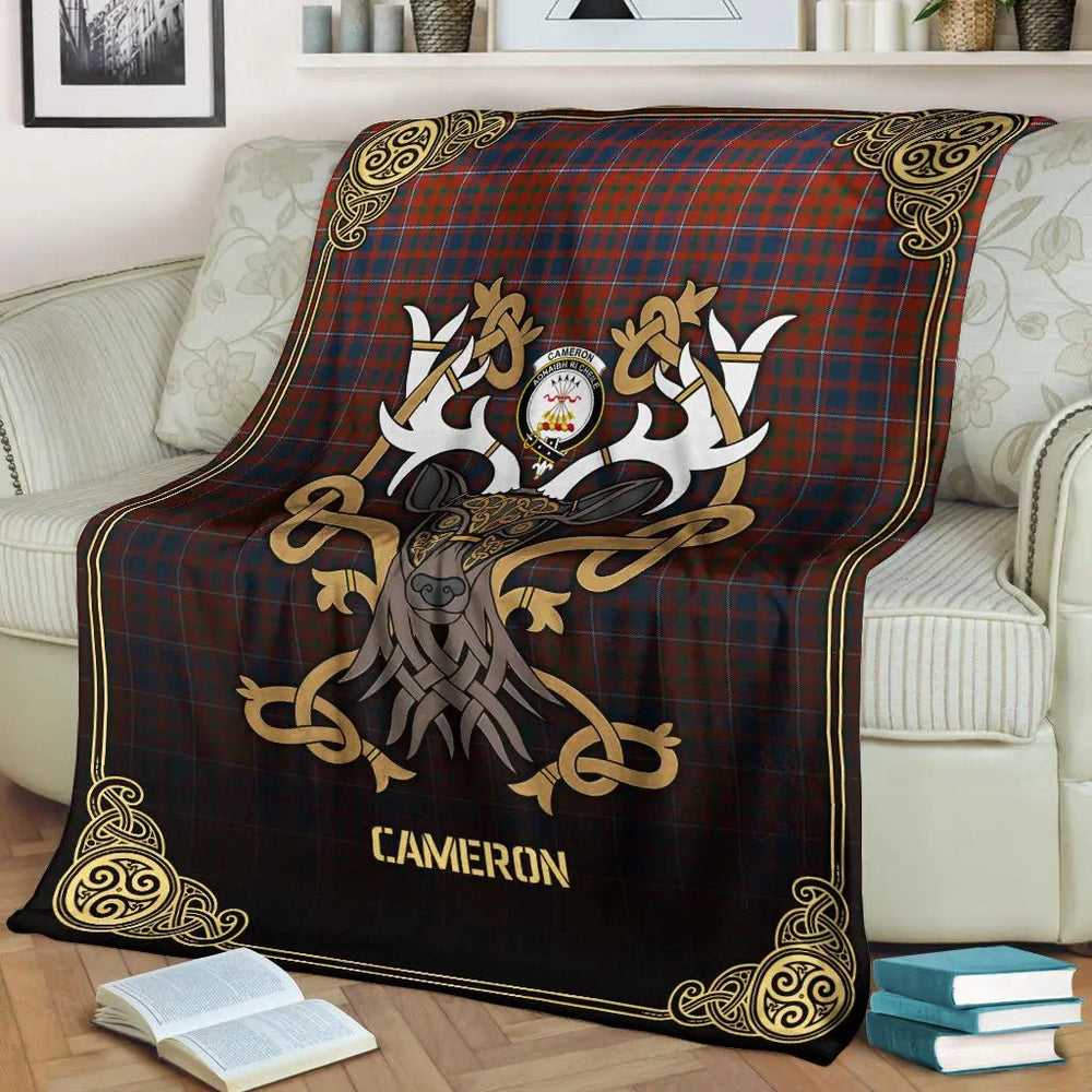Clan Cameron of Lochiel Ancient Tartan Crest Premium Blanket Celtic Stag Style MB90 Clan Cameron Tartan Today   