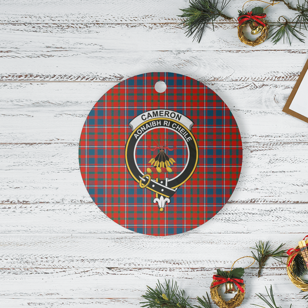 Clan Cameron of Lochiel Ancient Tartan Crest Round Ceramic Ornament HF40 Cameron of Lochiel Ancient Tartan Tartan Christmas   