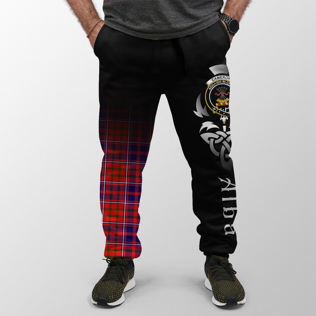 Clan Cameron Of Lochiel Modern Tartan Crest Jogger Sweatpants  Alba Celtic Style MW14 Clan Cameron Tartan Today   