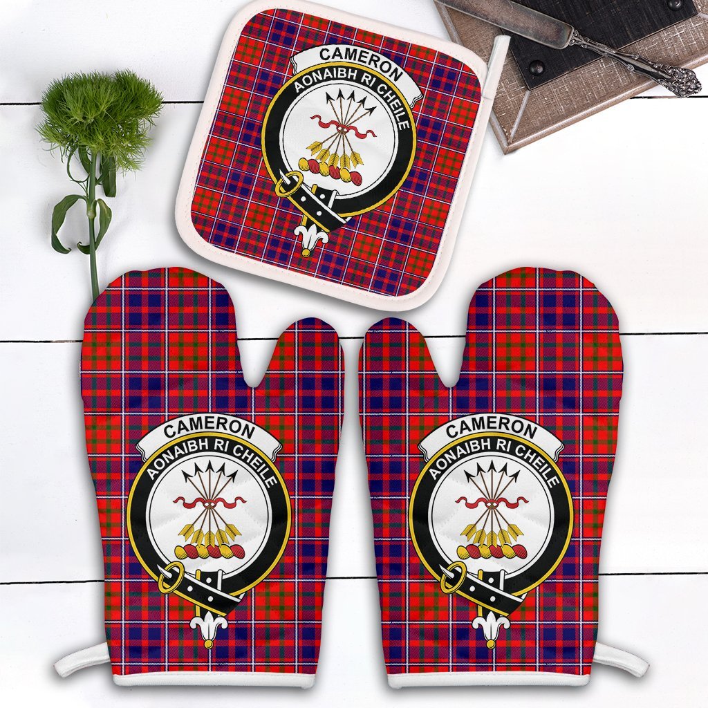 Clan Cameron Of Lochiel Modern Tartan Crest Oven Mitt And Pot Holder (2 Oven Mitts + 1 Pot Holder) TJ71 Clan Cameron Tartan Today   
