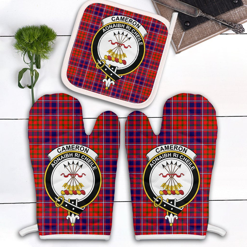 Clan Cameron Of Lochiel Modern Tartan Crest Oven Mitt And Pot Holder (2 Oven Mitts + 1 Pot Holder) TJ71 Clan Cameron Tartan Today   