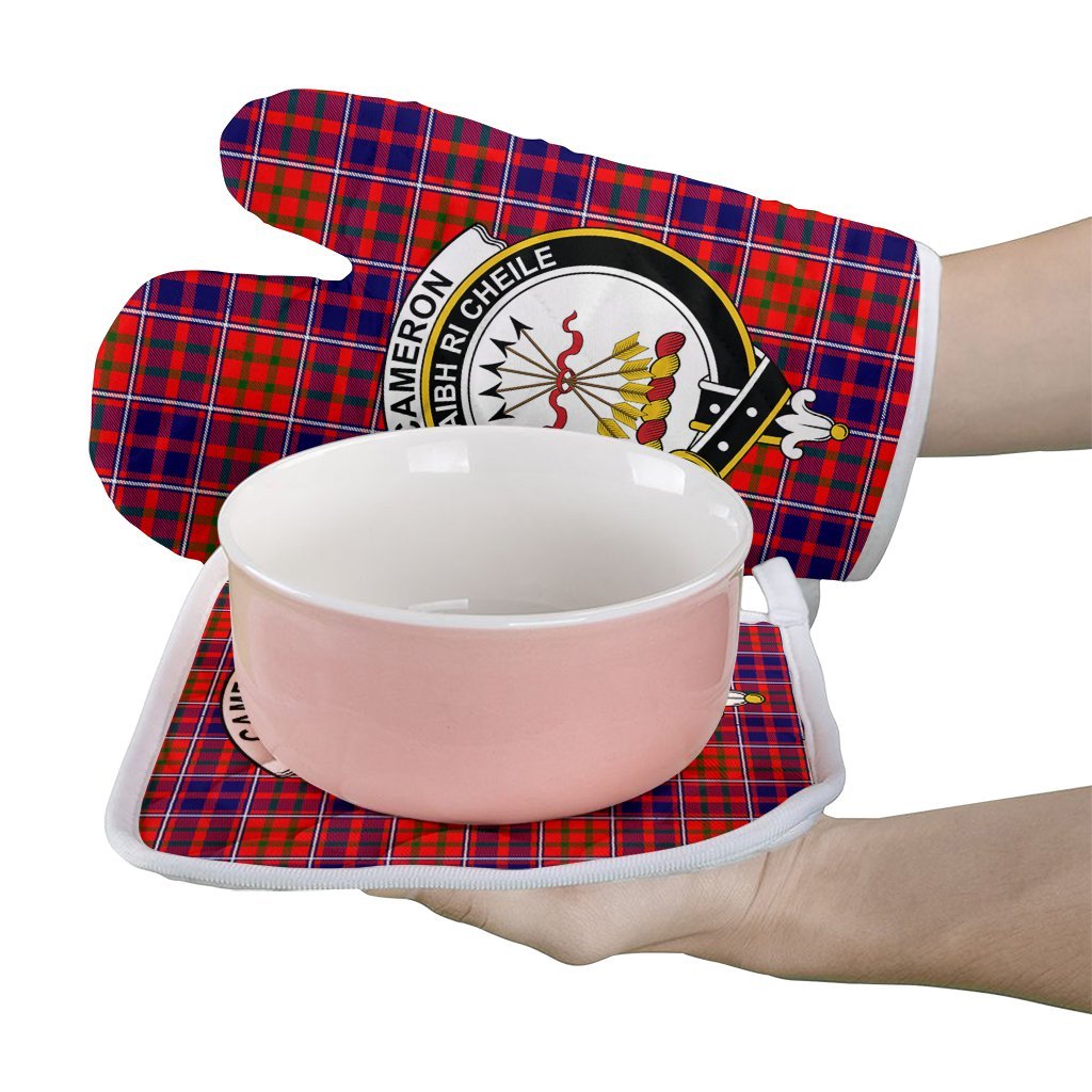 Clan Cameron Of Lochiel Modern Tartan Crest Oven Mitt And Pot Holder (2 Oven Mitts + 1 Pot Holder) TJ71 Clan Cameron Tartan Today   
