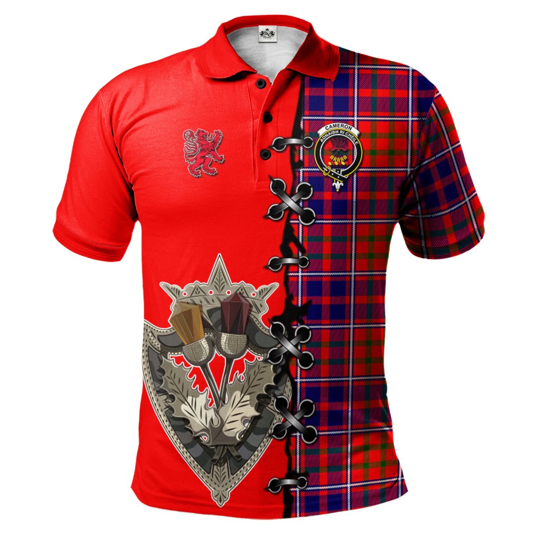 Clan Cameron of Lochiel Modern Tartan Polo Shirt - Lion Rampant And Celtic Thistle Style MW37 Cameron of Lochiel Modern Tartan Tartan Polo   