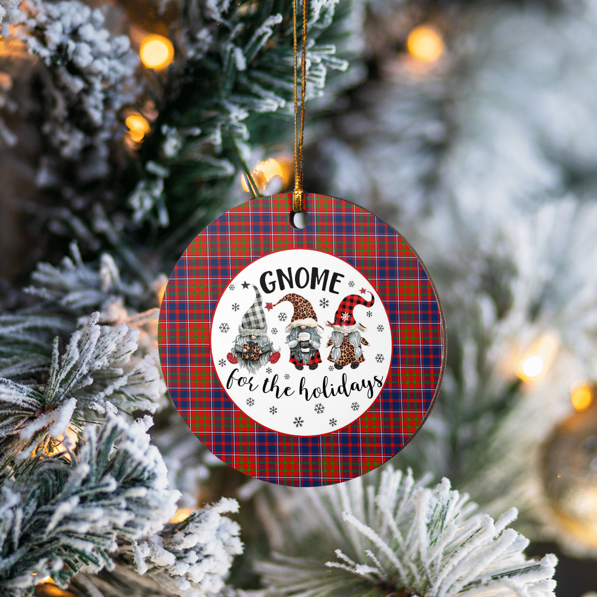 Clan Cameron of Lochiel Tartan Gnome Round Ceramic Ornament CH65 Cameron of Lochiel Tartan Tartan Christmas   