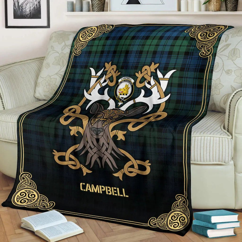 Clan Campbell Ancient 02 Tartan Crest Premium Blanket Celtic Stag Style PS17 Clan Campbell Tartan Today   