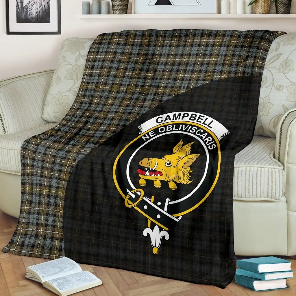 Clan Campbell Argyll Weathered Tartan Crest Blanket Wave Style WW49 Clan Campbell Tartan Today   