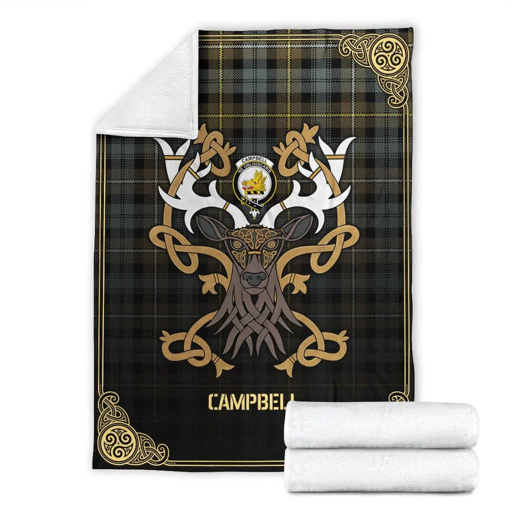 Clan Campbell Argyll Weathered Tartan Crest Premium Blanket Celtic Stag Style GC22 Clan Campbell Tartan Today   
