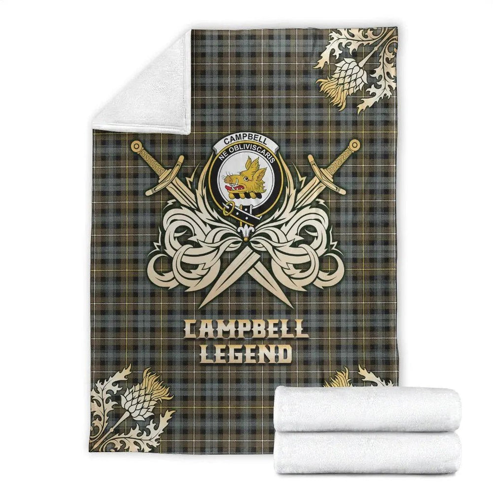 Clan Campbell Argyll Weathered Tartan Gold Courage Symbol Blanket CS89 Clan Campbell Tartan Today   