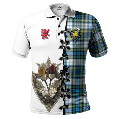 Clan Campbell Dress Ancient Tartan Polo Shirt - Lion Rampant And Celtic Thistle Style