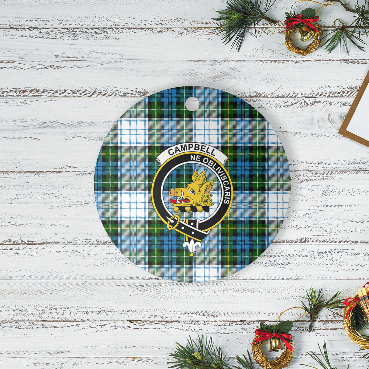 Clan Campbell Dress Tartan Crest Round Ceramic Ornament AB78 Campbell Dress Tartan Tartan Christmas   