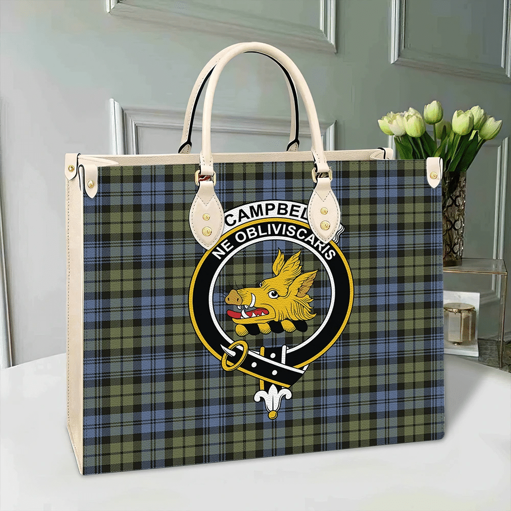 Clan Campbell Faded Tartan Crest Leather Bag NY80 Clan Campbell Tartan Today   