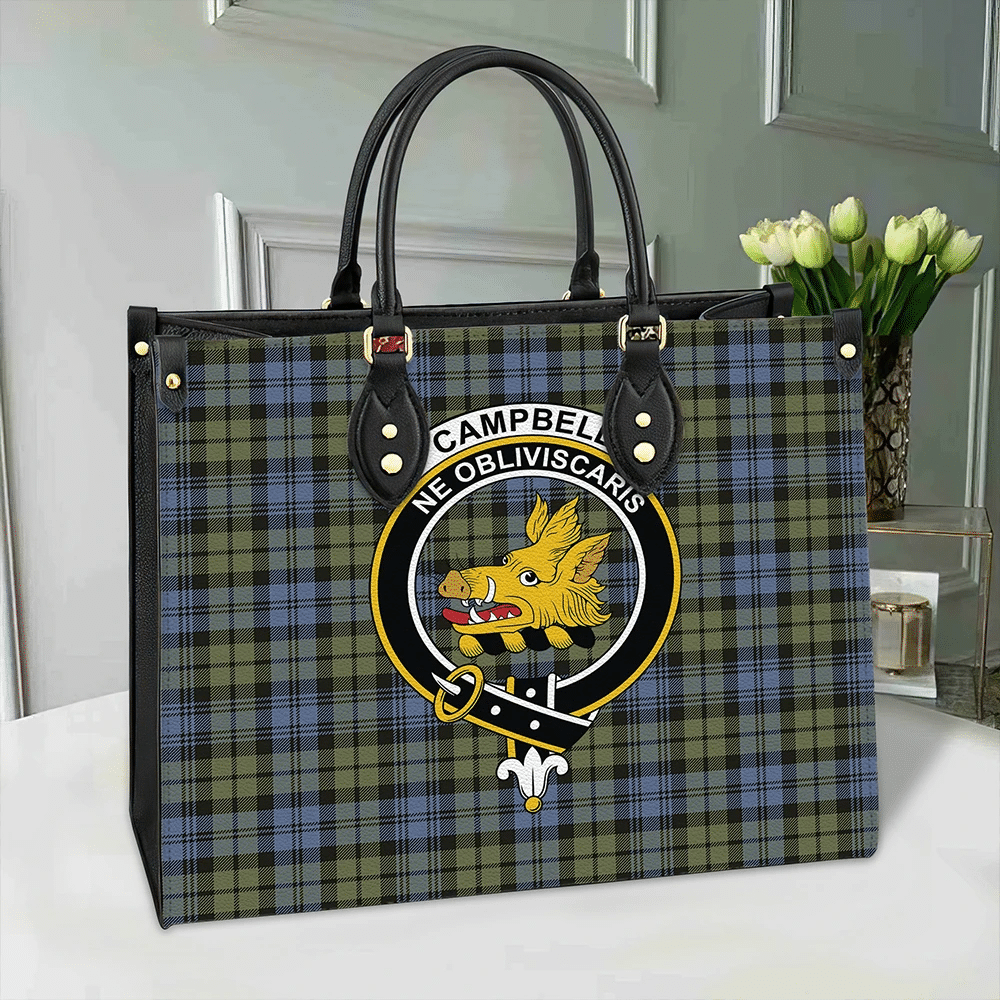Clan Campbell Faded Tartan Crest Leather Bag NY80 Clan Campbell Tartan Today   