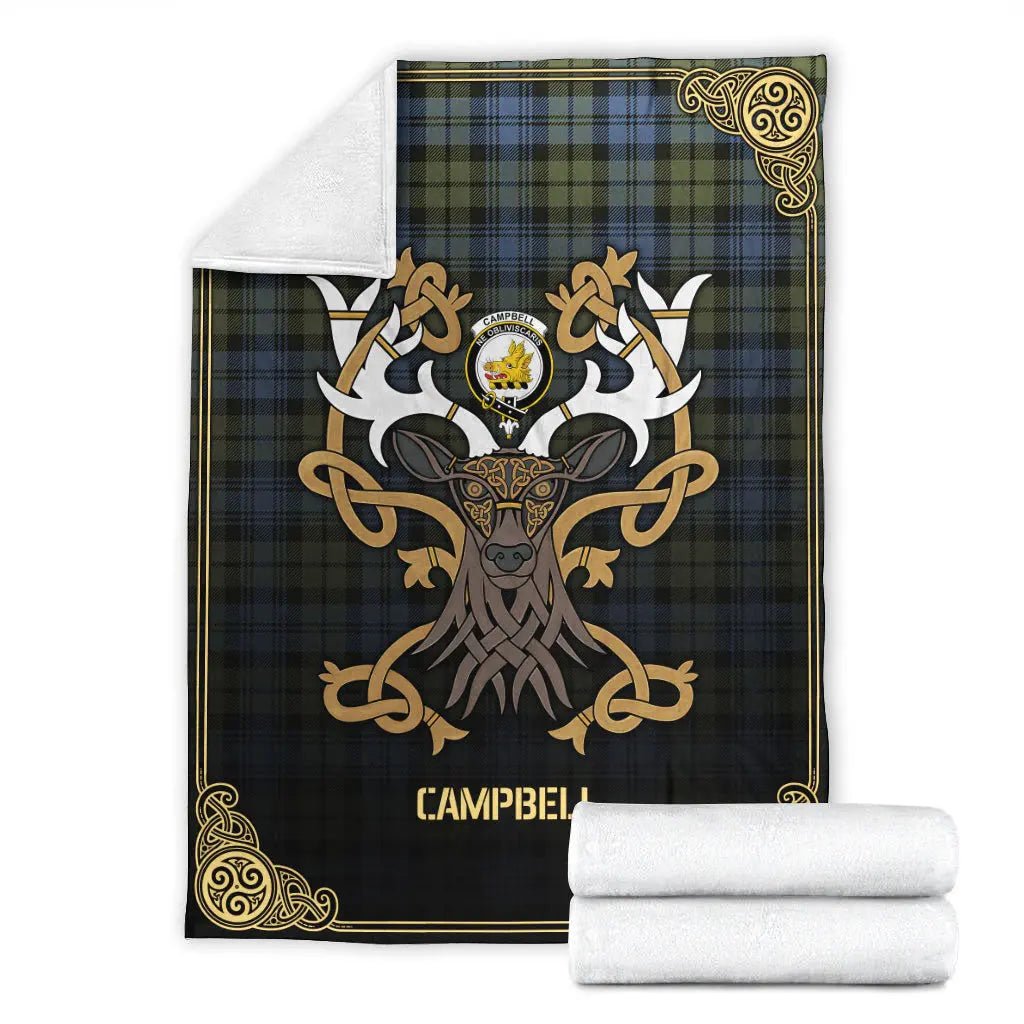 Clan Campbell Faded Tartan Crest Premium Blanket Celtic Stag Style RL42 Clan Campbell Tartan Today   