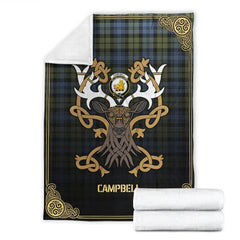 Clan Campbell Faded Tartan Crest Premium Blanket Celtic Stag Style RL42 Clan Campbell Tartan Today   
