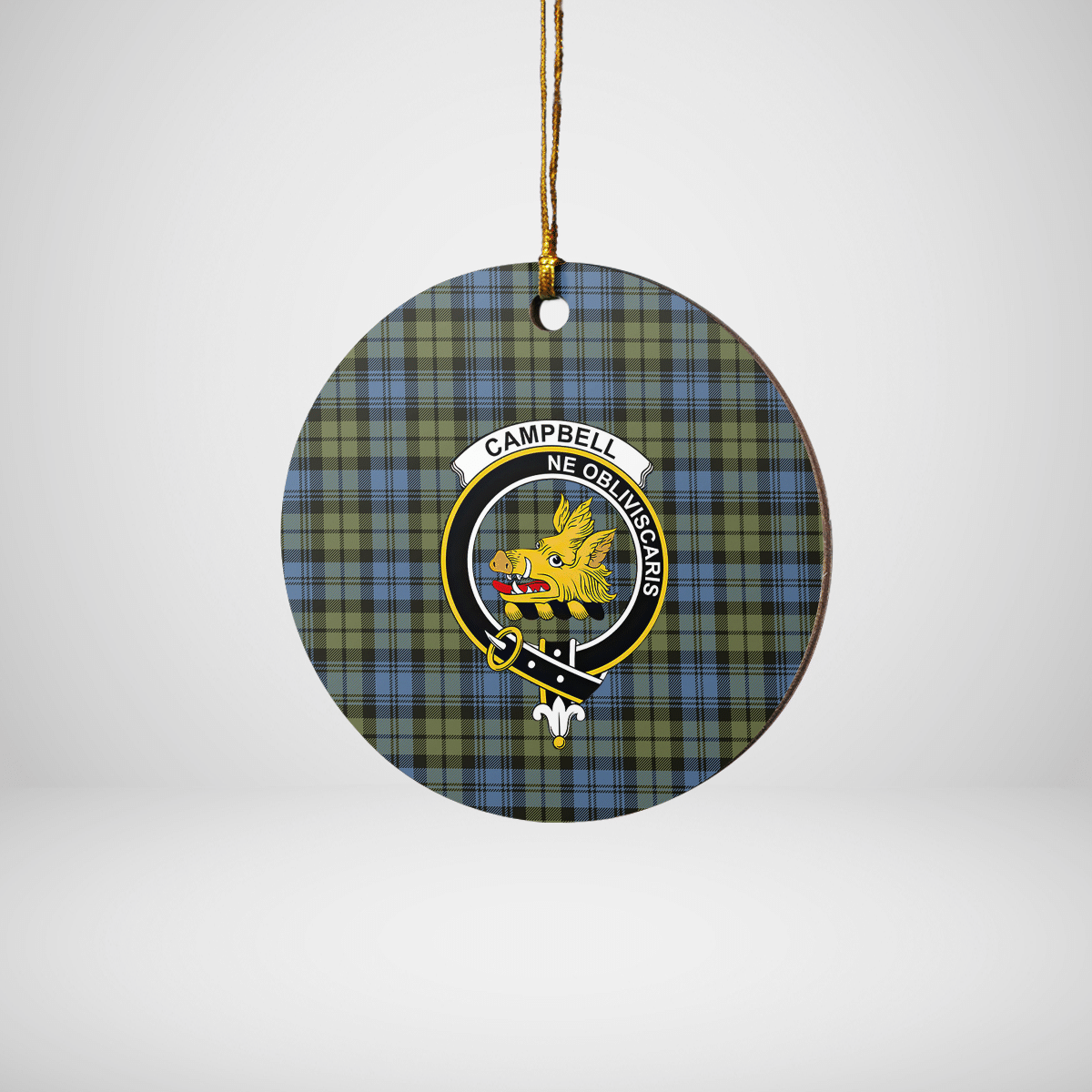 Clan Campbell Faded Tartan Crest Round Ceramic Ornament GQ26 Campbell Faded Tartan Tartan Christmas   
