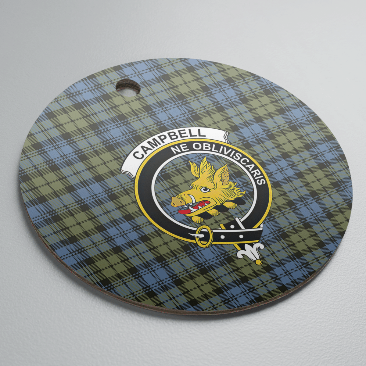 Clan Campbell Faded Tartan Crest Round Ceramic Ornament GQ26 Campbell Faded Tartan Tartan Christmas   