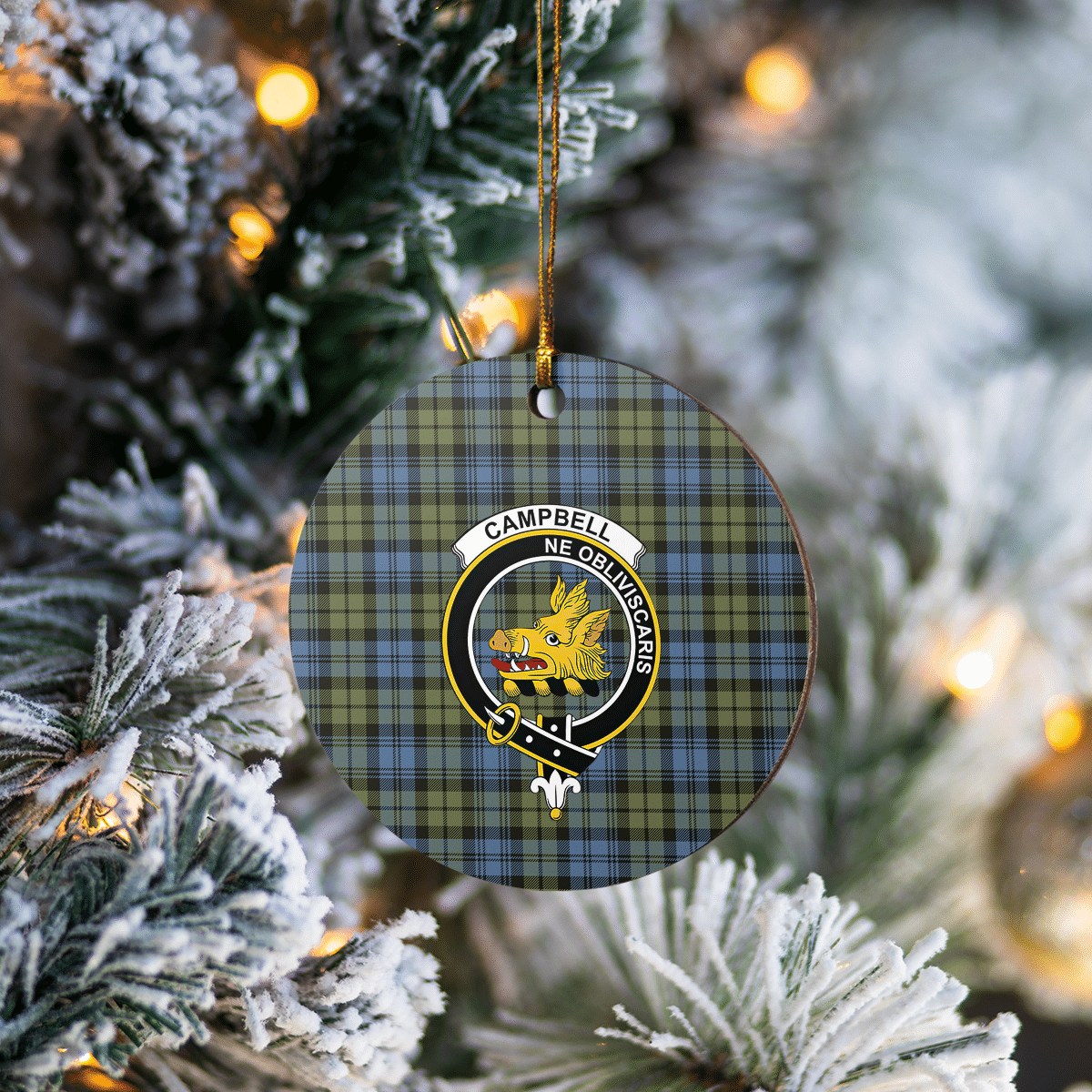 Clan Campbell Faded Tartan Crest Round Ceramic Ornament GQ26 Campbell Faded Tartan Tartan Christmas   
