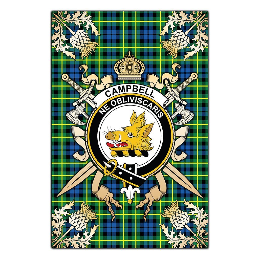 Clan Campbell of Breadalbane Ancient Tartan Crest Black Garden Flag  - Gold Thistle  PJ59 Clan Campbell of Breadalbane Tartan Today   