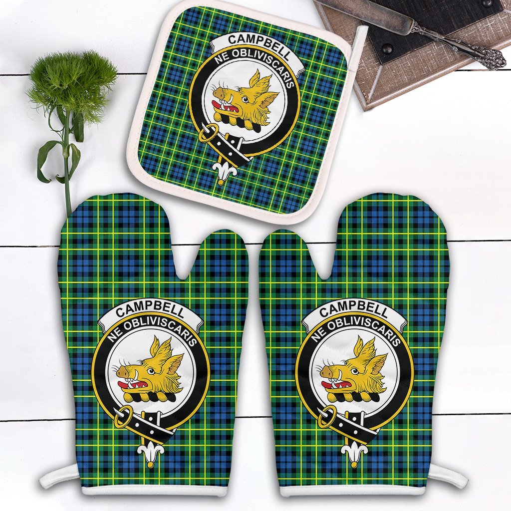 Clan Campbell Of Breadalbane Ancient Tartan Crest Oven Mitt And Pot Holder (2 Oven Mitts + 1 Pot Holder) HQ85 Clan Campbell of Breadalbane Tartan Today   
