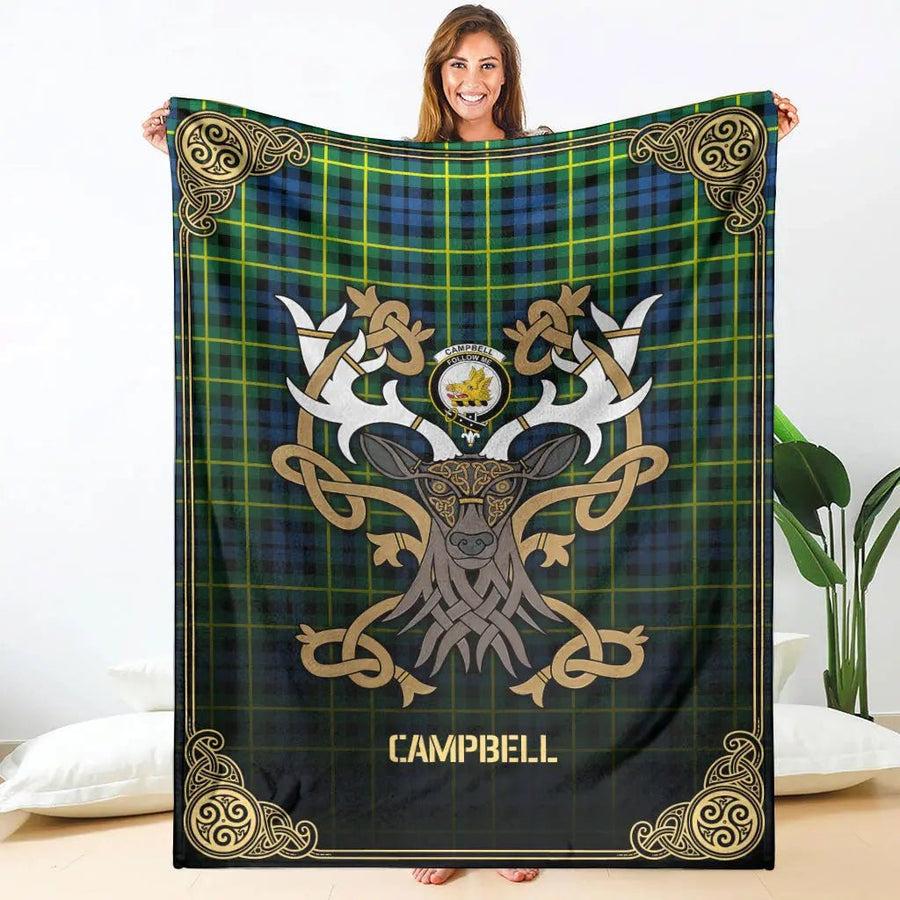 Clan Campbell of Breadalbane Ancient Tartan Crest Premium Blanket Celtic Stag Style CX76 Clan Campbell of Breadalbane Tartan Today   