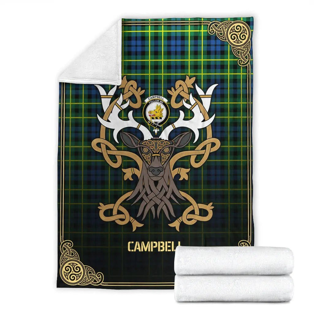 Clan Campbell of Breadalbane Ancient Tartan Crest Premium Blanket Celtic Stag Style CX76 Clan Campbell of Breadalbane Tartan Today   
