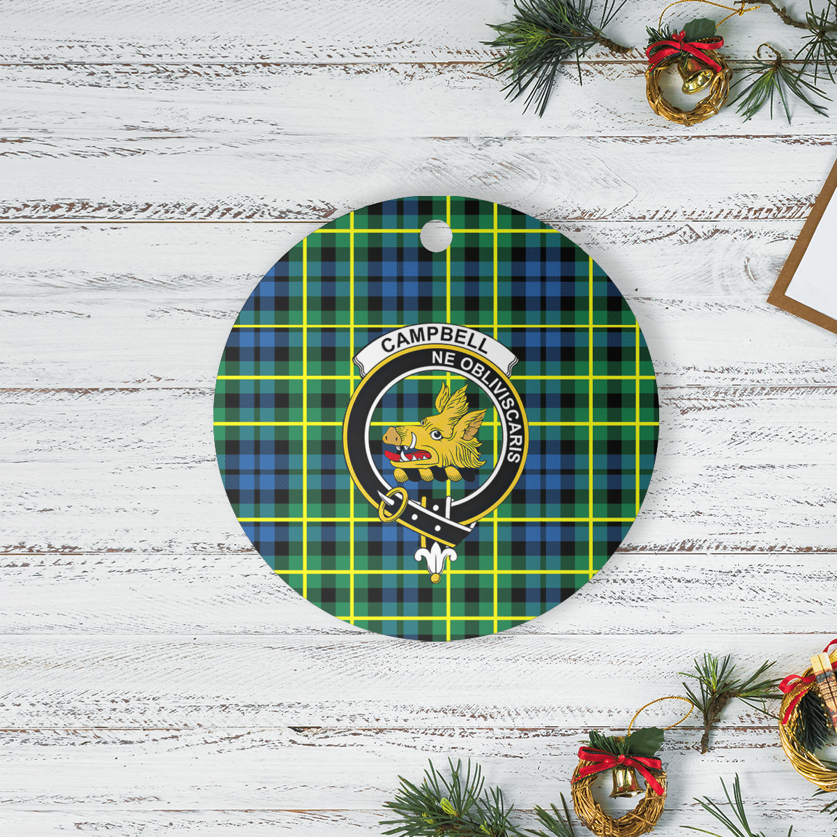Clan Campbell of Breadalbane Ancient Tartan Crest Round Ceramic Ornament SI95 Campbell of Breadalbane Ancient Tartan Tartan Christmas   