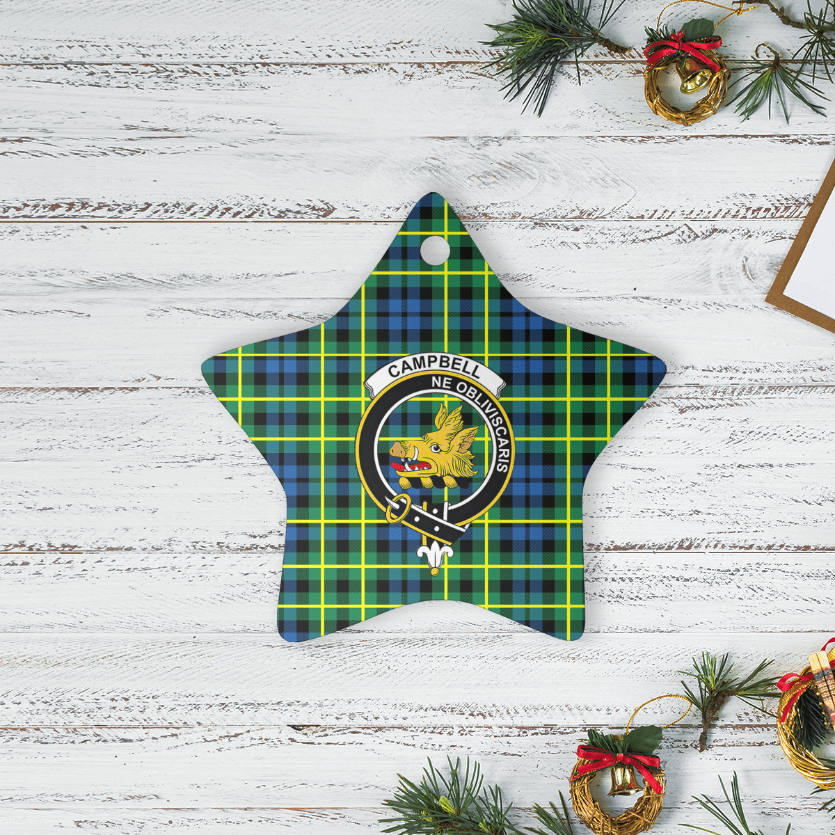 Clan Campbell of Breadalbane Ancient Tartan Crest Star Ceramic Ornament AH57 Campbell of Breadalbane Ancient Tartan Tartan Christmas   