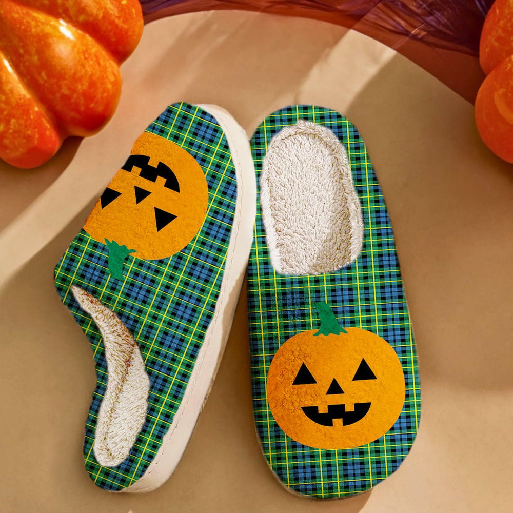 Clan Campbell of Breadalbane Ancient Tartan Halloween Pumpkin Slippers, Fluffy Spooky Slippers YD87 Campbell of Breadalbane Ancient Tartan Tartan Halloween   