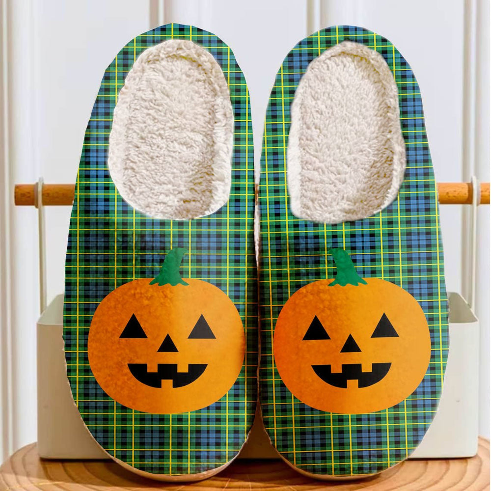 Clan Campbell of Breadalbane Ancient Tartan Halloween Pumpkin Slippers, Fluffy Spooky Slippers YD87 Campbell of Breadalbane Ancient Tartan Tartan Halloween   