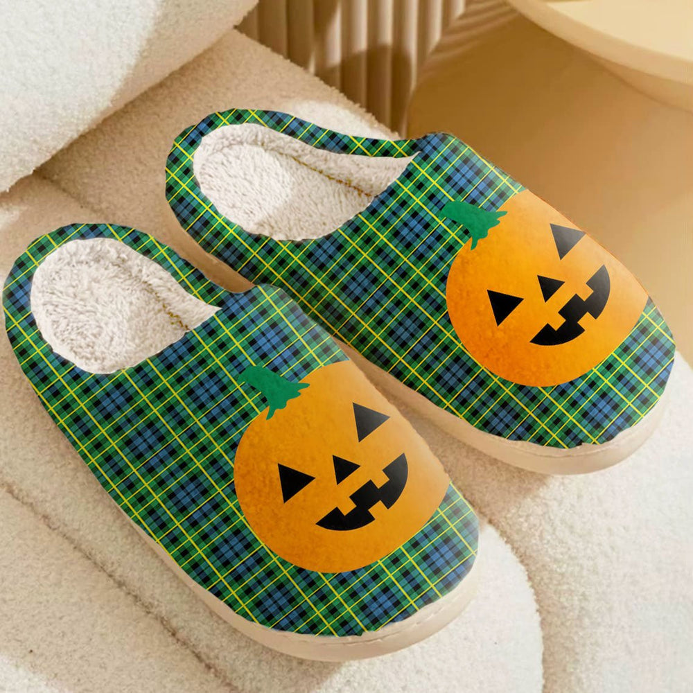 Clan Campbell of Breadalbane Ancient Tartan Halloween Pumpkin Slippers, Fluffy Spooky Slippers YD87 Campbell of Breadalbane Ancient Tartan Tartan Halloween   