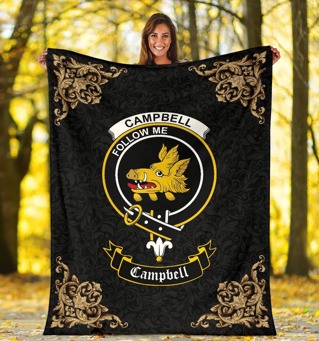 Clan Campbell (of Breadalbane) Crest Tartan Premium Blanket Black  SPUS80 Clan Campbell Tartan Today   