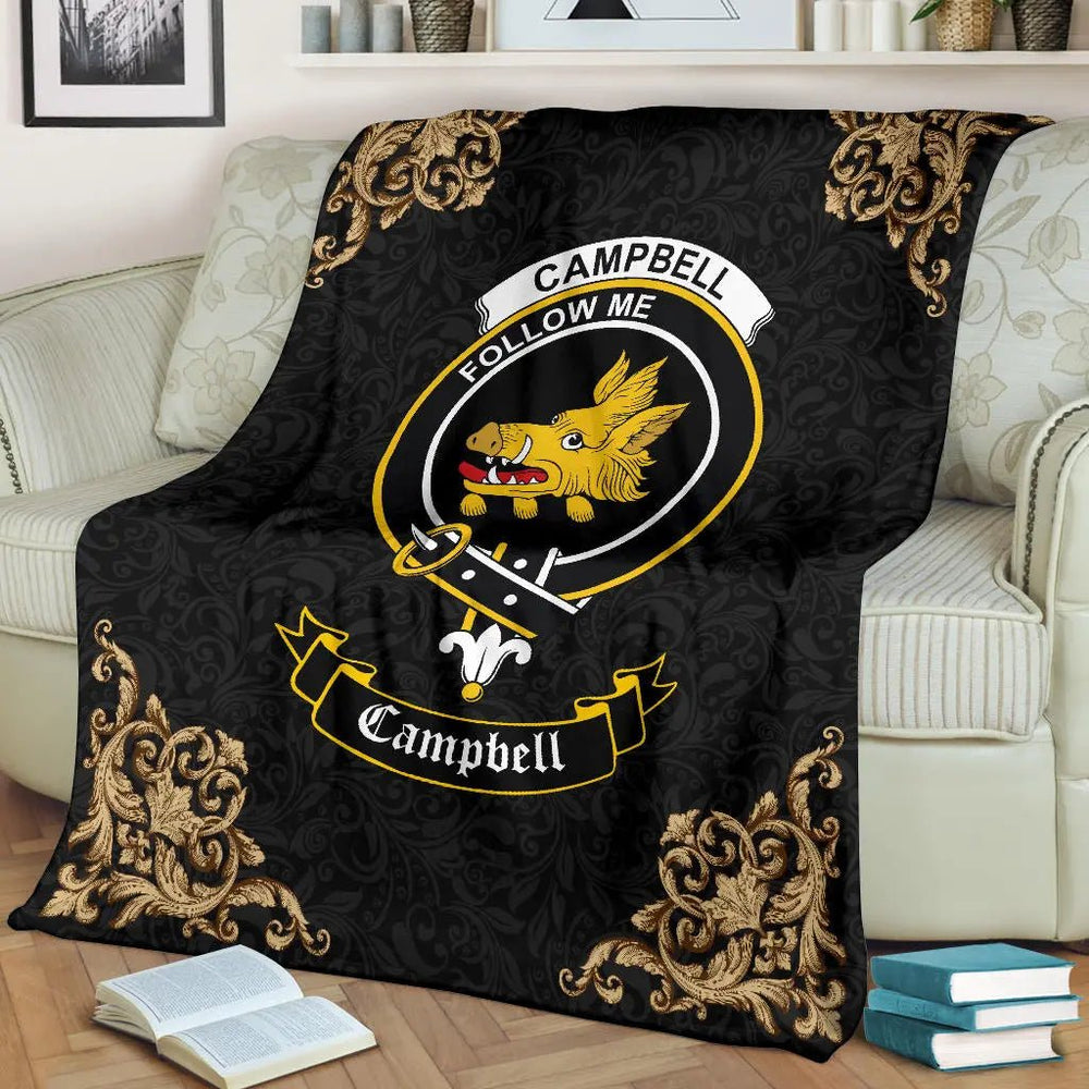 Clan Campbell (of Breadalbane) Crest Tartan Premium Blanket Black  SPUS80 Clan Campbell Tartan Today   