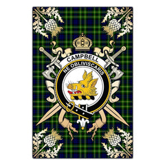 Clan Campbell of Breadalbane Modern Tartan Crest Black Garden Flag  - Gold Thistle  ZI75 Clan Campbell of Breadalbane Tartan Today   