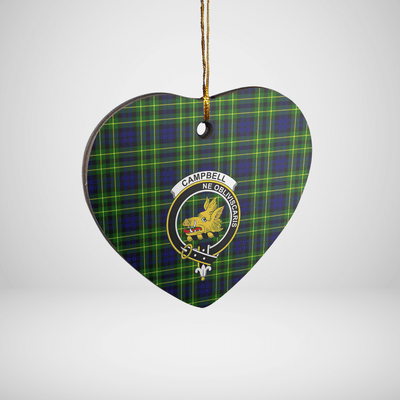 Clan Campbell of Breadalbane Modern Tartan Crest Heart Ceramic Ornament