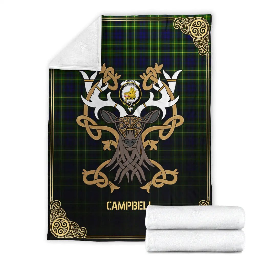 Clan Campbell of Breadalbane Modern Tartan Crest Premium Blanket Celtic Stag Style FY49 Clan Campbell of Breadalbane Tartan Today   
