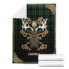 Clan Campbell of Breadalbane Modern Tartan Crest Premium Blanket Celtic Stag Style FY49 Clan Campbell of Breadalbane Tartan Today   