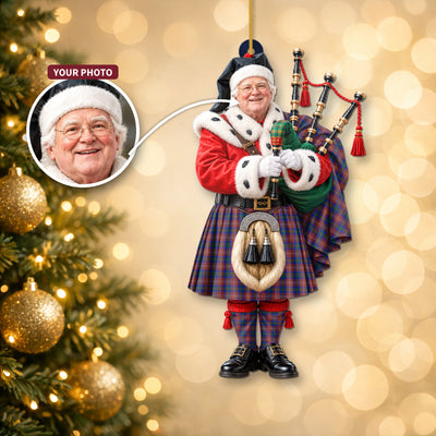 Clan Chisholm Hunting Modern Tartan Christmas Piper Ornament with Custom Photo