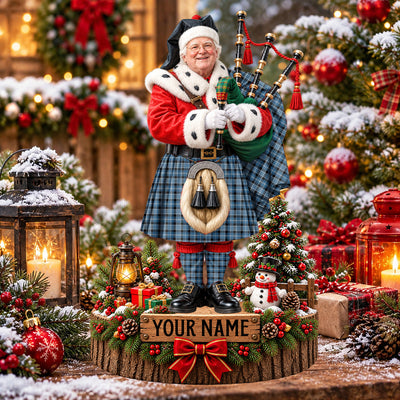 Clan Clark Ancient Tartan Christmas Piper Plaque with Custom Photo & Name