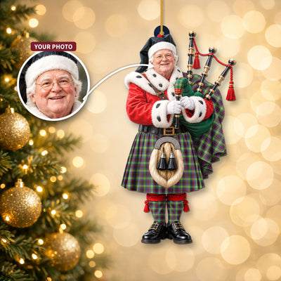 Clan Clephane Tartan Christmas Piper Ornament with Custom Photo