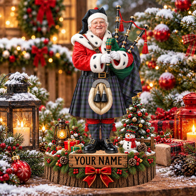 Clan Clergy Green Tartan Christmas Piper Plaque with Custom Photo & Name