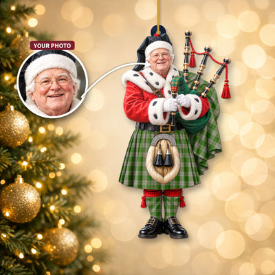 Clan Cunningham Dress Green Dancers Tartan Christmas Piper Ornament with Custom Photo
