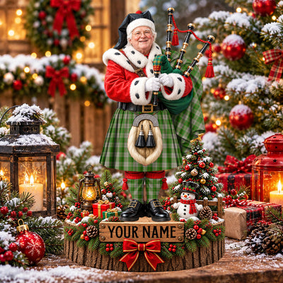 Clan Cunningham Dress Green Dancers Tartan Christmas Piper Plaque with Custom Photo & Name