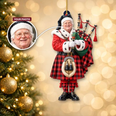 Clan Cunningham Modern Tartan Christmas Piper Ornament with Custom Photo
