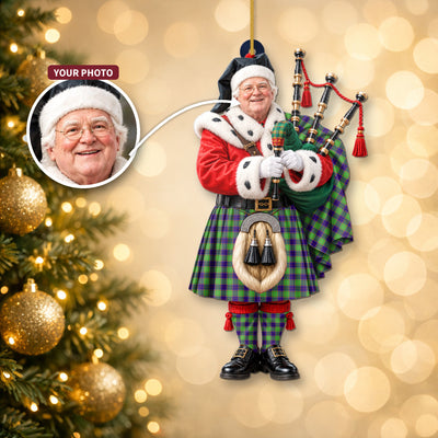 Clan Dalrymple Tartan Christmas Piper Ornament with Custom Photo