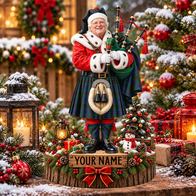 Clan Davidson Modern Tartan Christmas Piper Plaque with Custom Photo & Name