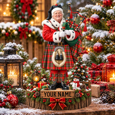 Clan Drummond of Perth Tartan Christmas Piper Plaque with Custom Photo & Name